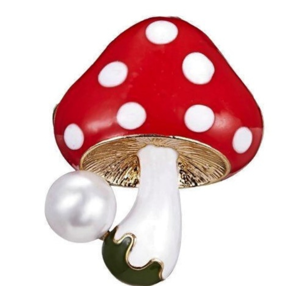 Mushroom Brooch Faux Pearl NWT